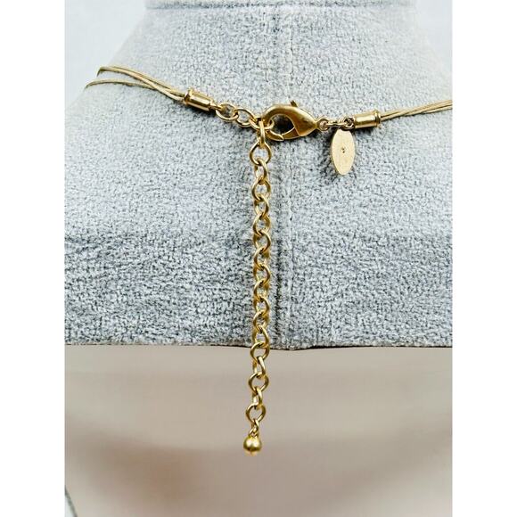 Chicos Necklace Beaded Scalloped Hammered Metal Gold Tone 38" Modern Jewelry - Picture 5 of 7